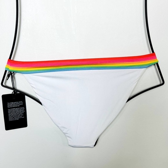 Chaser NWT Rainbow Cheeky Beach Vacation Swimsuit Bikini Bottom White Sz Medium - Picture 3 of 4